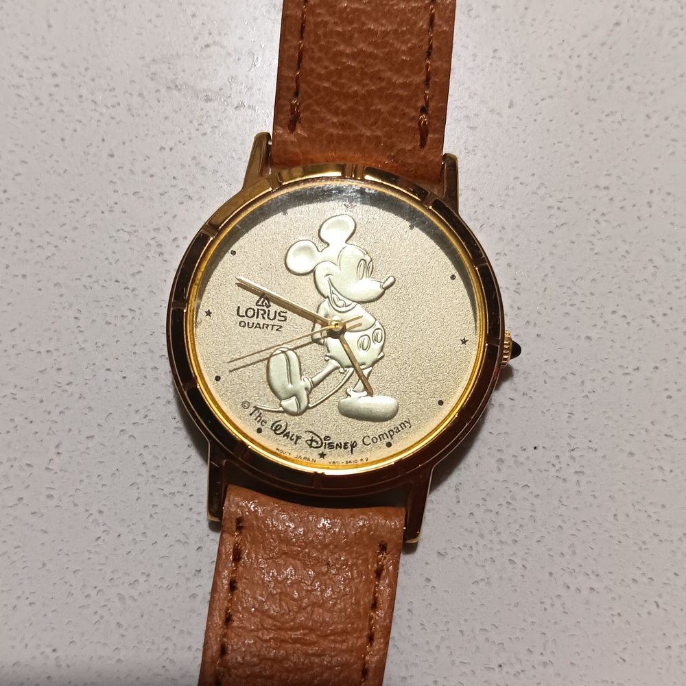 Disney Mickey Mouse 1990s Gold and Brown Women's Watch